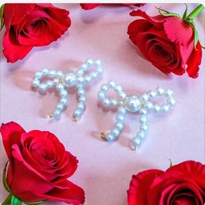 Elegant Faux Pearl Bow Earrings